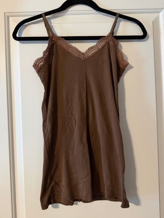 Tops - Brown Lace Trim Camisole Tank Top